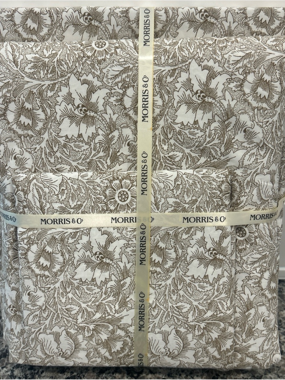 Morris & Co. QUEEN Sheet SET 4pc Clay Brown & White Floral Cotton Percale New!